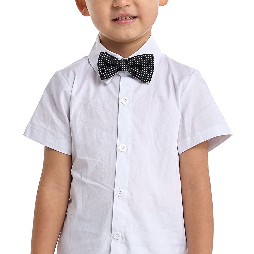 Victor and Jane - GreY Waistcoat + Shortsleeves Polo & Shorts Set With Bow Tie - 2 To 8Y