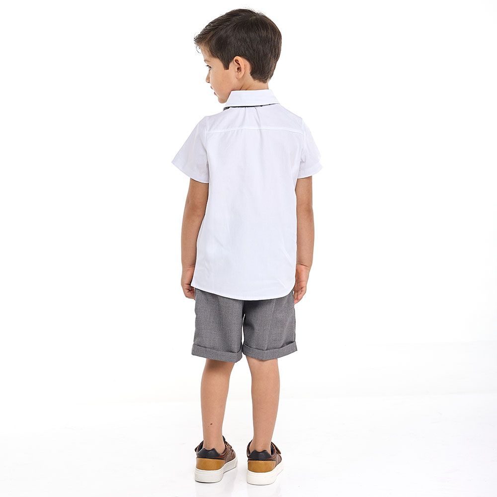 Victor and Jane - GreY Shorts And Braces Set + Shortsleeves Polo With Shorts Set & Bow Tie - 2 To 8Y