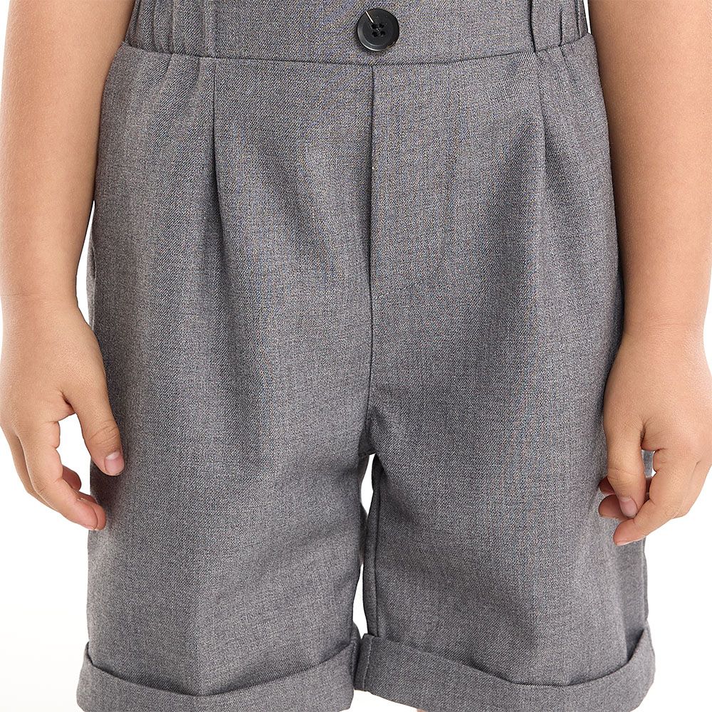 Victor and Jane - GreY Shorts And Braces Set + Shortsleeves Polo With Shorts Set & Bow Tie - 2 To 8Y