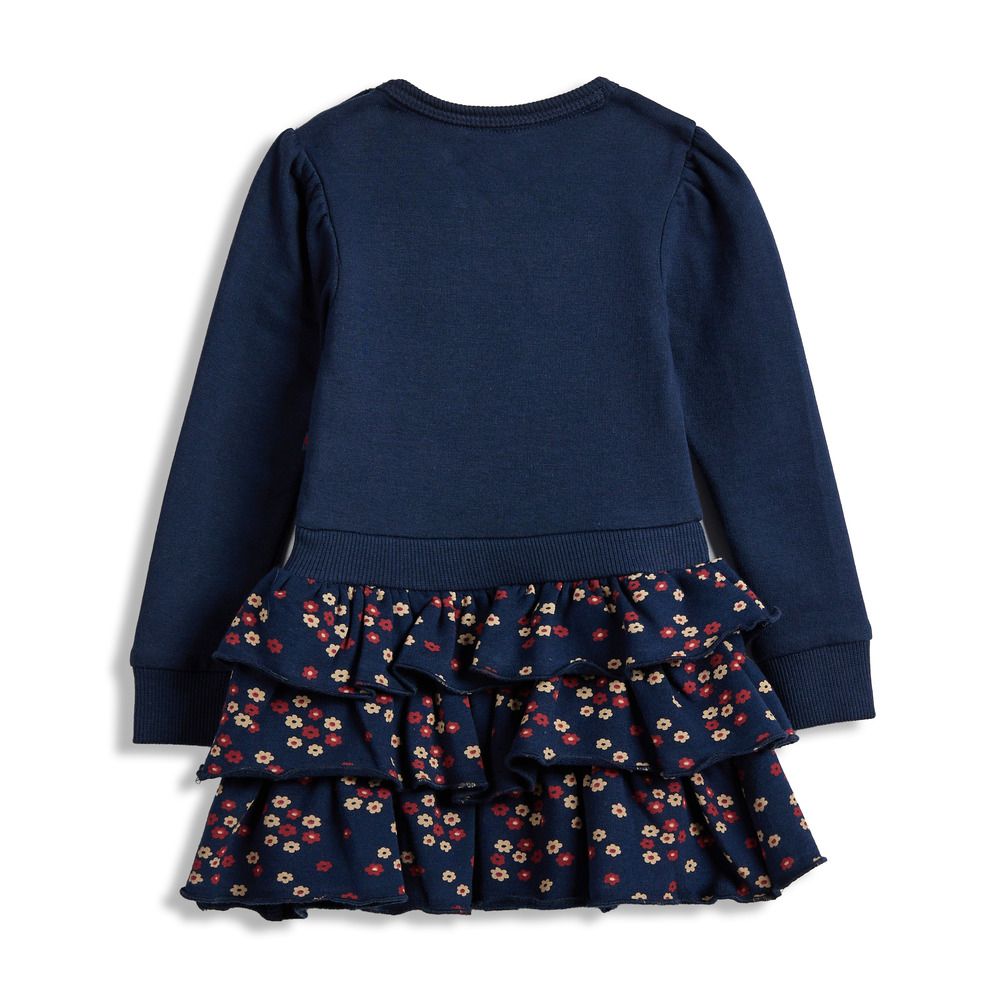 Dirkje - Girl's Long Sleeve Frill Dress - Navy Blue