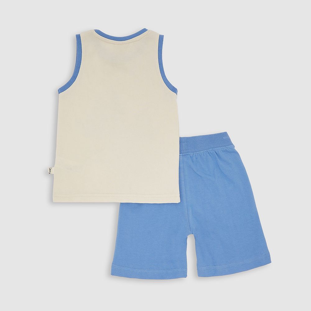 Victor and Jane - 2pc-Set - Baby Boy Sleeveless T-Shirt & Shorts - Cream/Blue