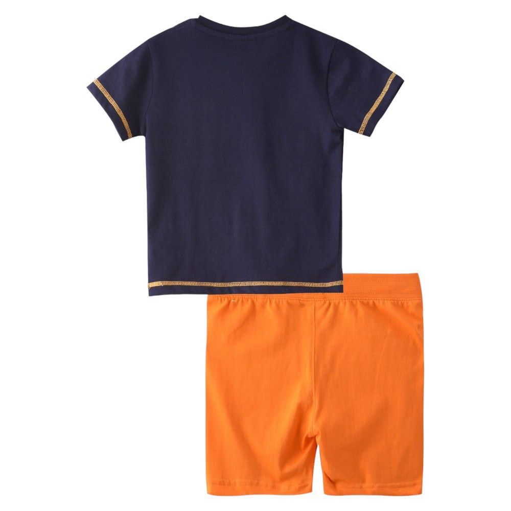 Victor and Jane - 2pc-Set - Baby Boy Stay Wild T-Shirt & Shorts Set - Navy/Orange