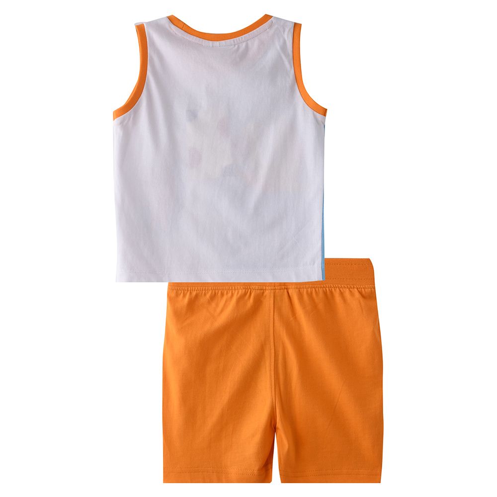 Victor and Jane - 2pc-Set - Baby Boy Printed Summer Vibes Vest & Shorts Set - Ivory/Orange