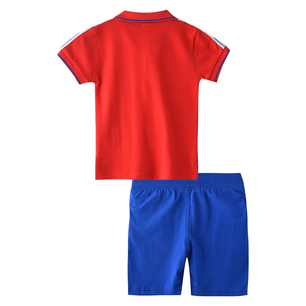 Victor and Jane - 2pc-Set - Baby Boy Classic Polo T-Shirt & Shorts Set - Red/Blue