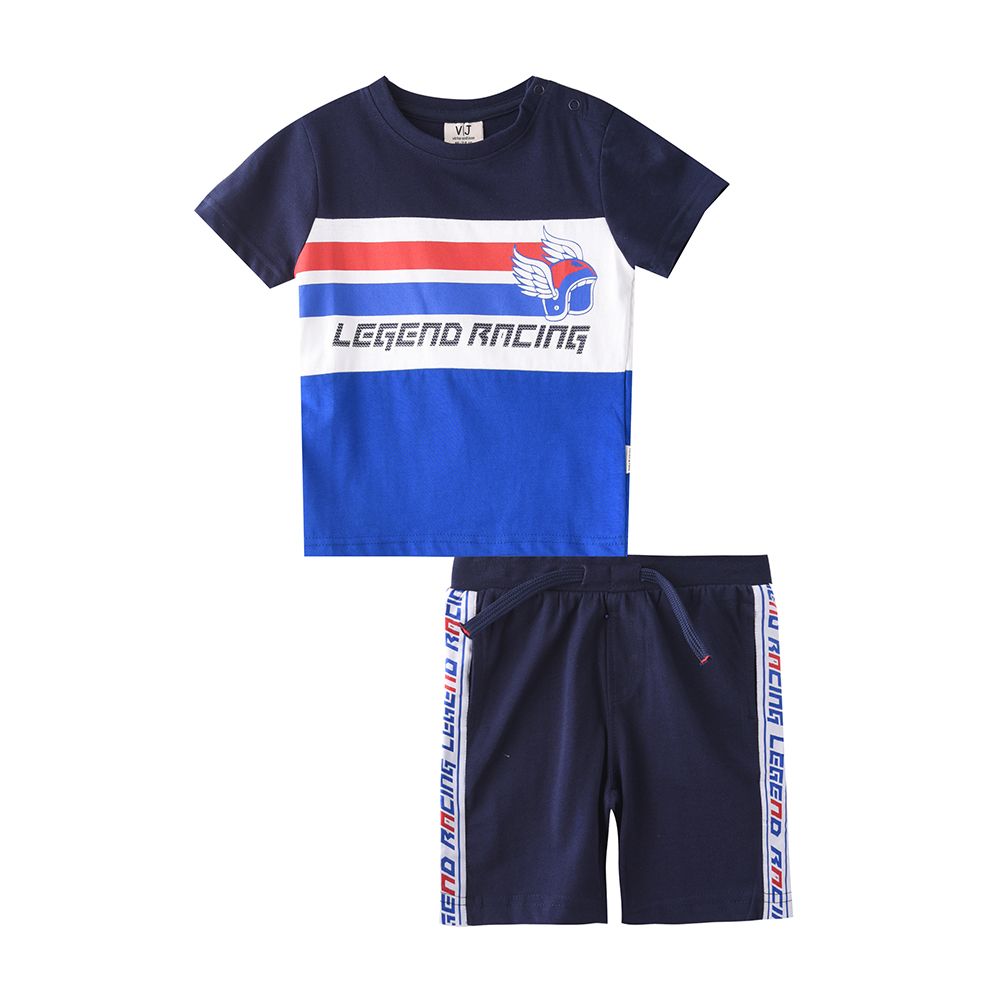 Victor and Jane - 2pc-Set - Baby Boy Legend Racing T-Shirt & Shorts Set - Blue