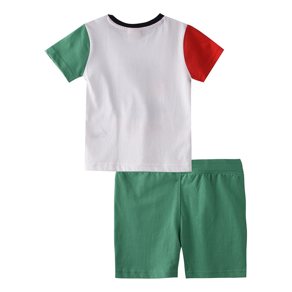 Victor and Jane - 2pc-Set - Baby Boy Wave Rider T-Shirt & Shorts Set - White/Green/Red