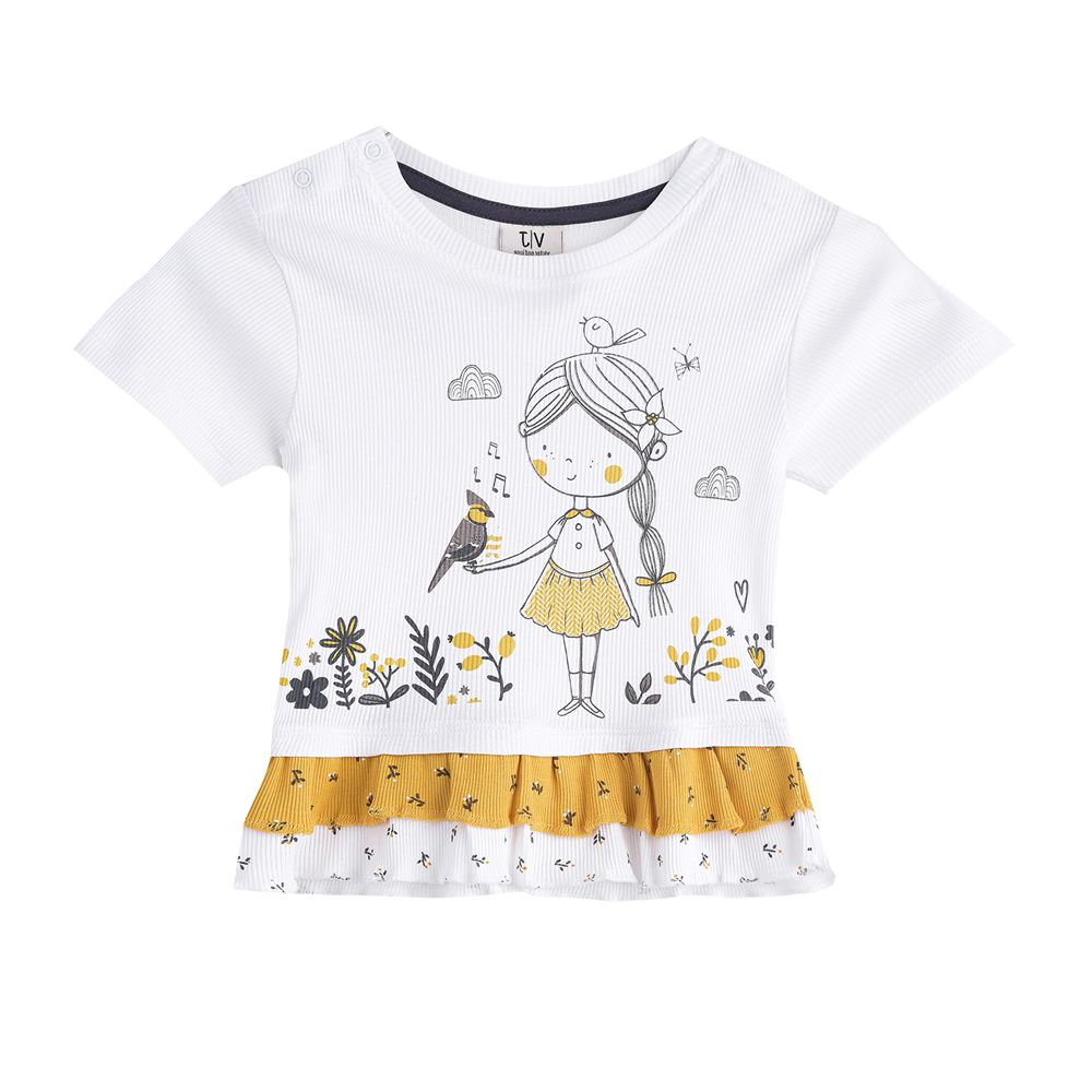 Victor and Jane - Baby Girls' Tiered Top And Short - Off-White/Mustard