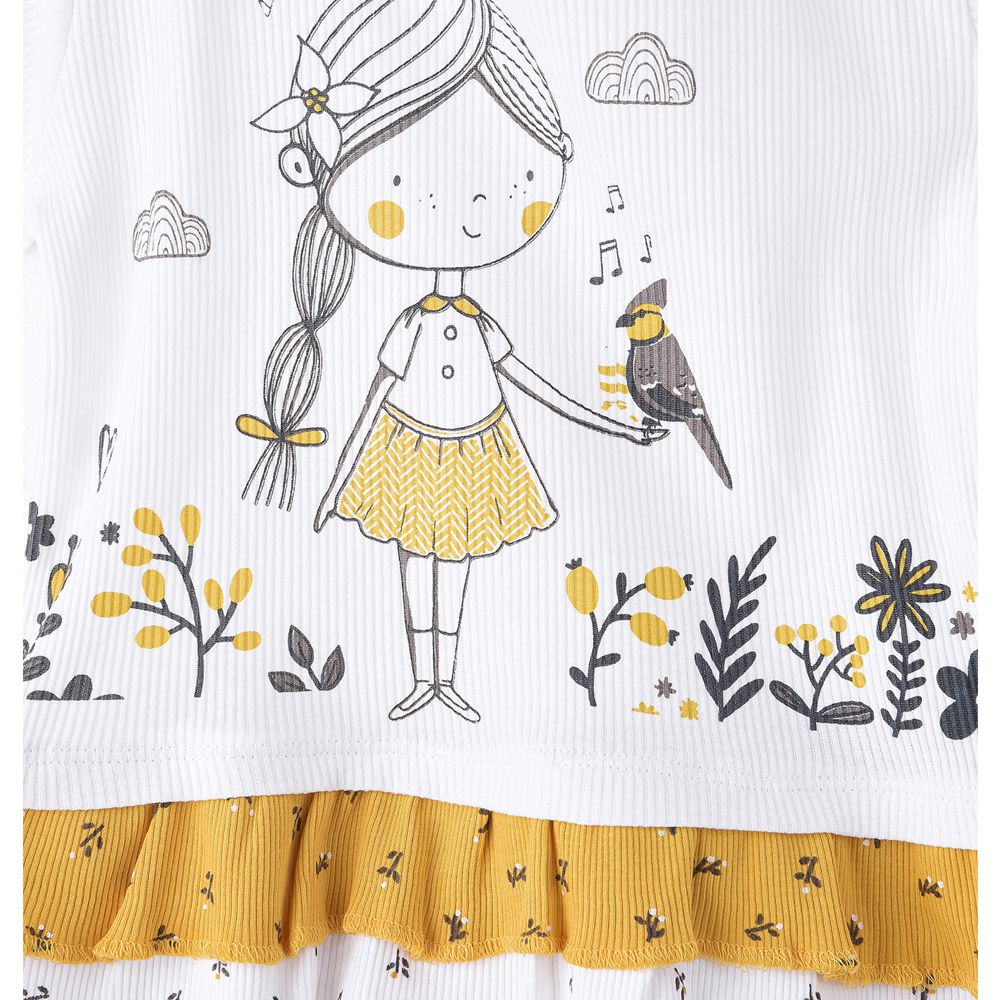 Victor and Jane - Baby Girls' Tiered Top And Short - Off-White/Mustard