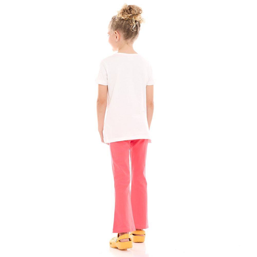 Victor and Jane - 2pc-Set - Girl's Tee And Flared Legging Outfit - Off-White/Coral