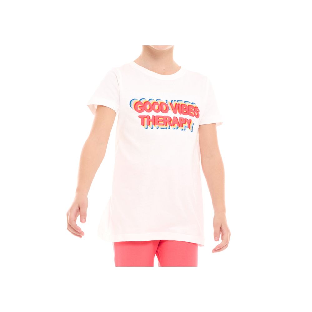 Victor and Jane - 2pc-Set - Girl's Tee And Flared Legging Outfit - Off-White/Coral