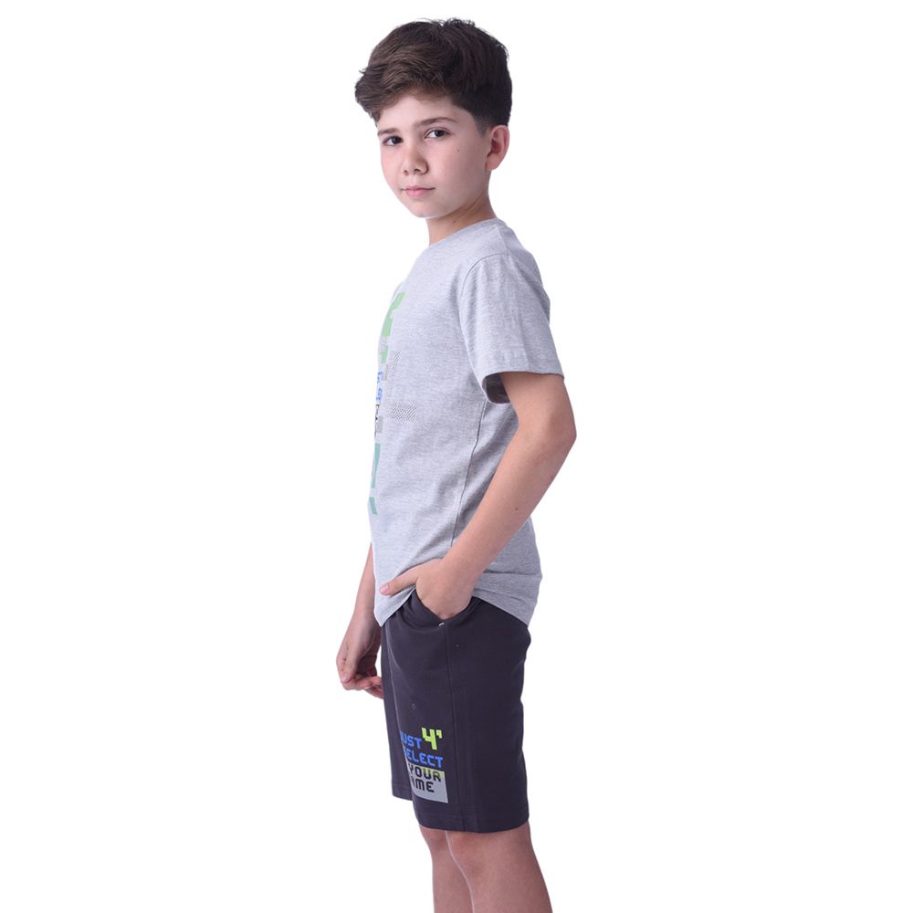 Victor and Jane - Senior Boys' Level Up T-Shirt & Shorts - 2pc Set - Grey