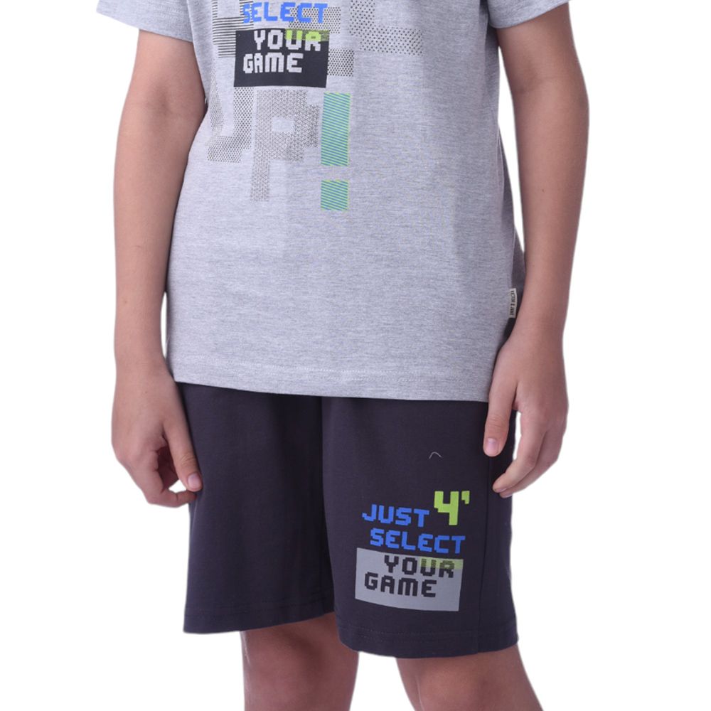 Victor and Jane - Senior Boys' Level Up T-Shirt & Shorts - 2pc Set - Grey