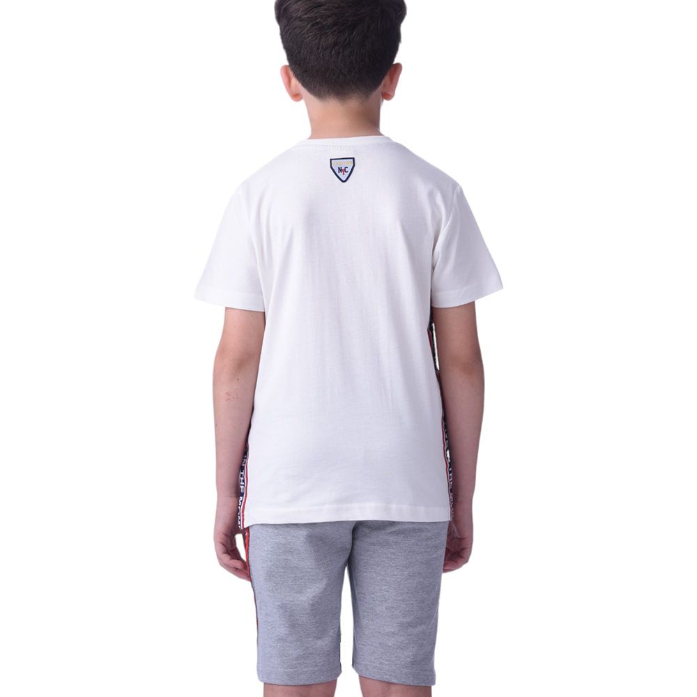 Victor and Jane - Senior Boys' Printed T-Shirt & Shorts - 2pc Set - Ivory/Grey