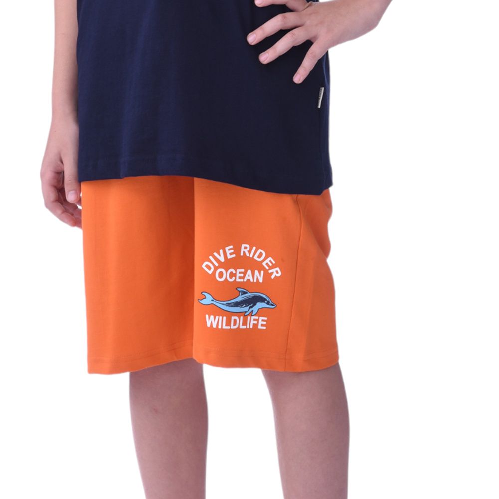 Victor and Jane - Senior Boys' Dive Rider T-Shirt & Shorts 2pc Set - Navy/Orange