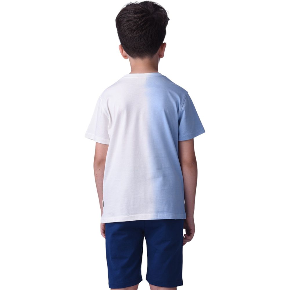 Victor and Jane - Senior Boys' Underwater T-Shirt & Shorts - 2pc Set - Ivory/Blue