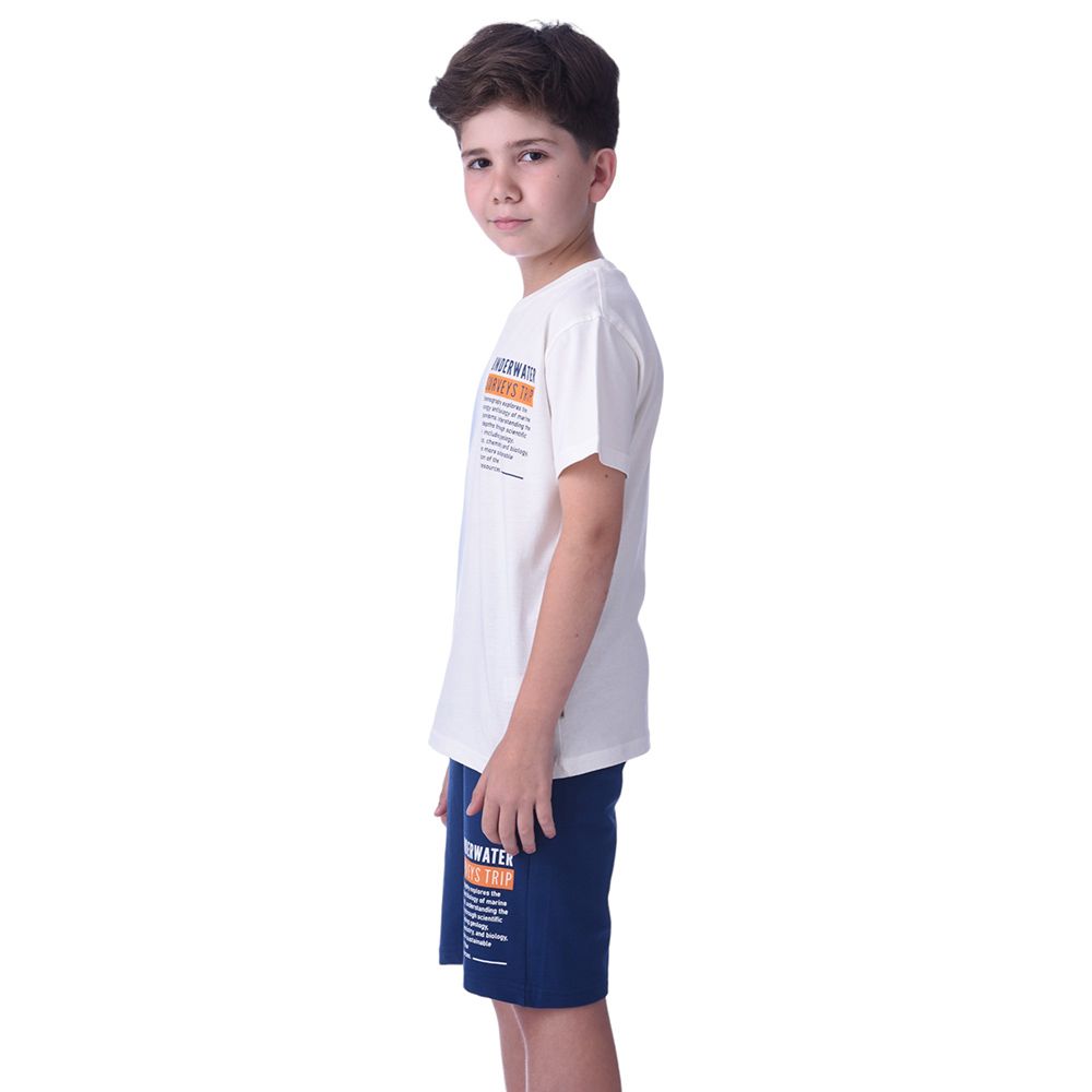 Victor and Jane - Senior Boys' Underwater T-Shirt & Shorts - 2pc Set - Ivory/Blue