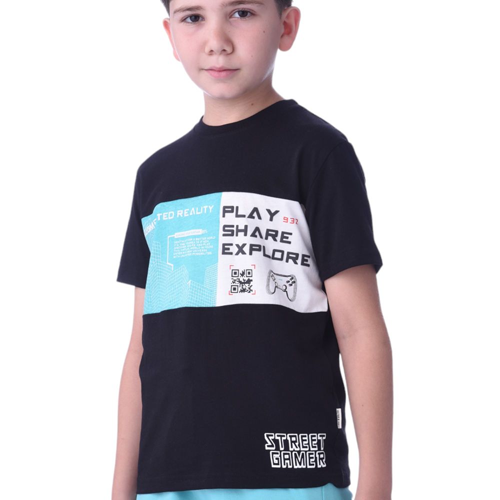 Victor and Jane - Boys T-Shirt And Shorts - 2pc Set - Black/Blue