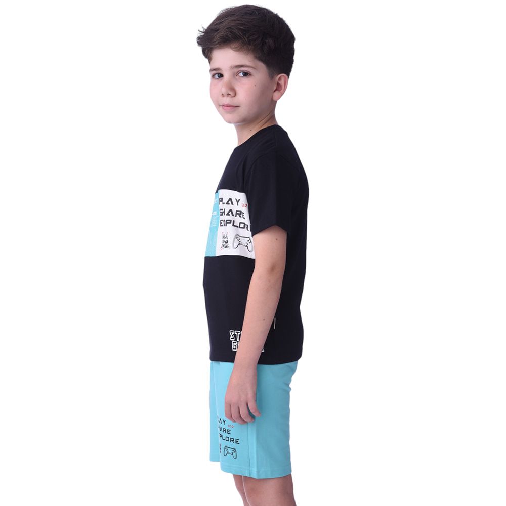 Victor and Jane - Boys T-Shirt And Shorts - 2pc Set - Black/Blue