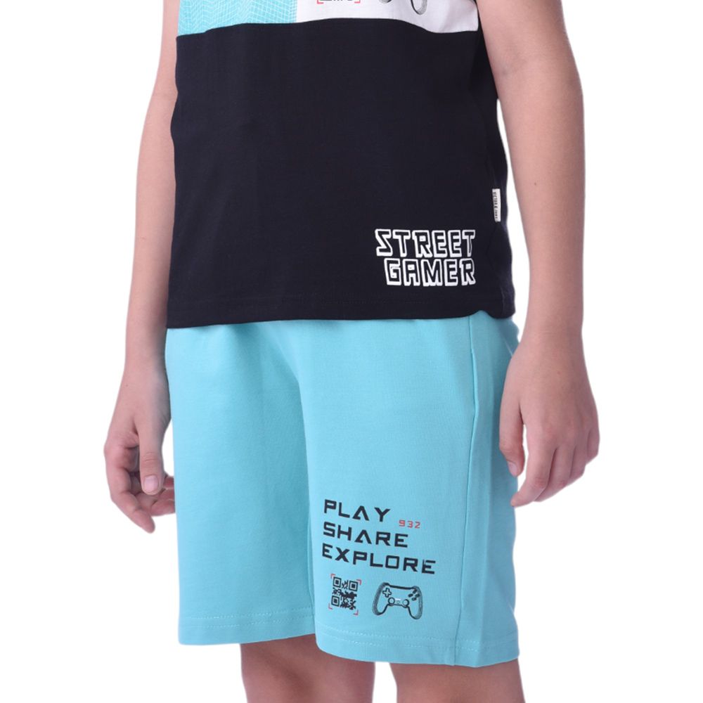 Victor and Jane - Boys T-Shirt And Shorts - 2pc Set - Black/Blue