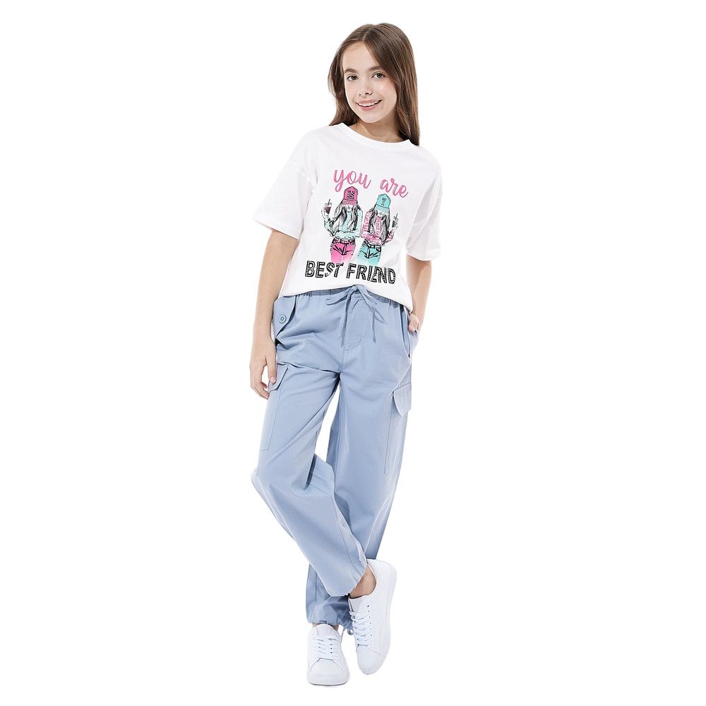 Victor and Jane - Girl's T-Shirt And Cargo Pants - Blue/White