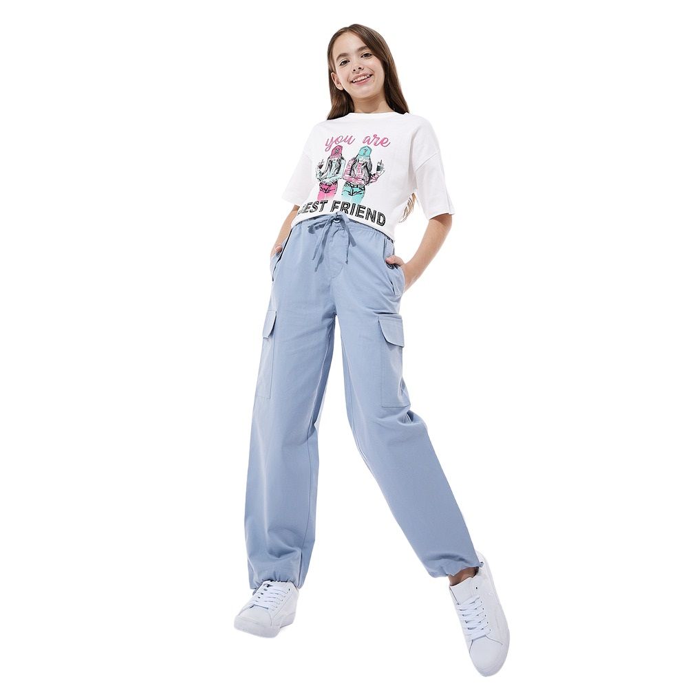 Victor and Jane - Girl's T-Shirt And Cargo Pants - Blue/White