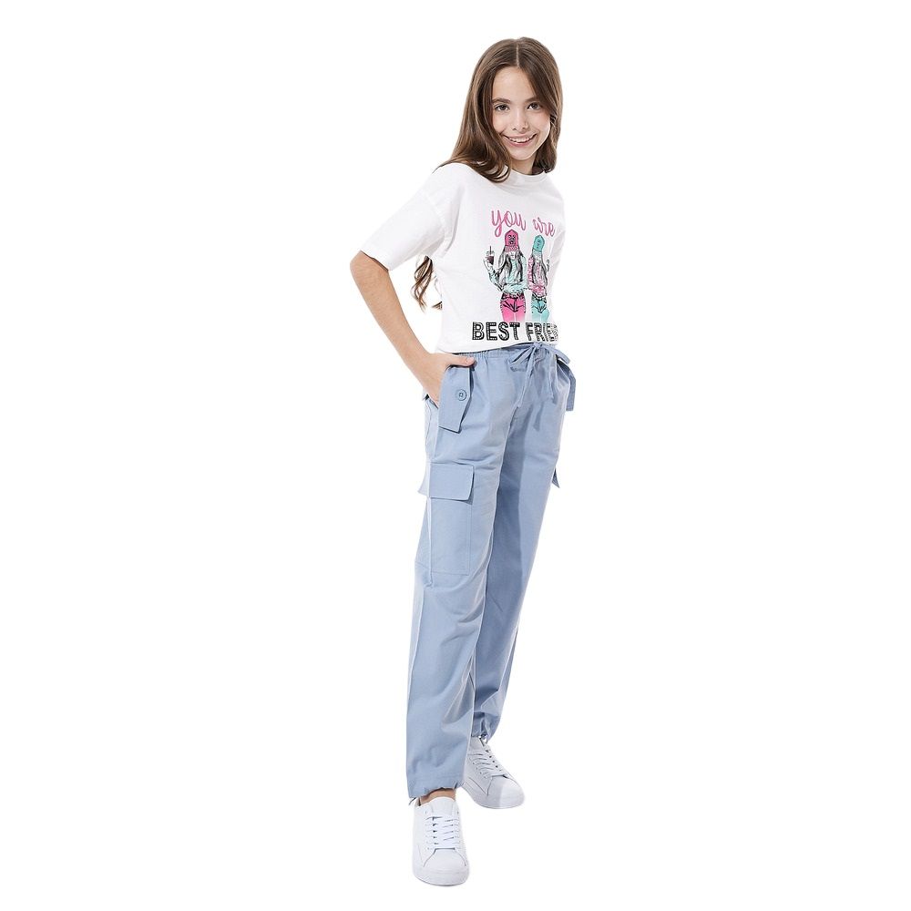 Victor and Jane - Girl's T-Shirt And Cargo Pants - Blue/White