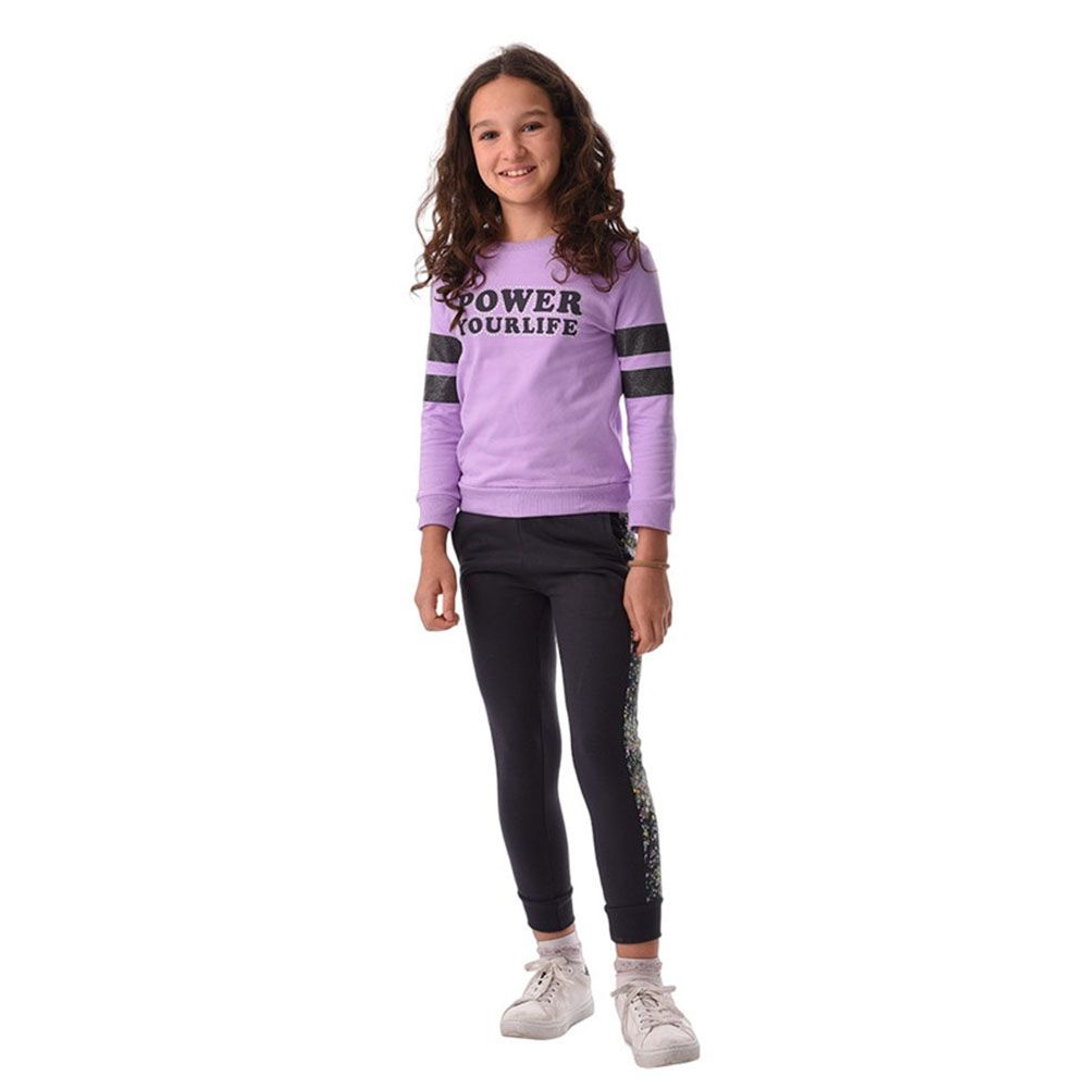 Urbasy - 2pc-Set - Full Sleeves Sweatshirt With Leggings - Lilac