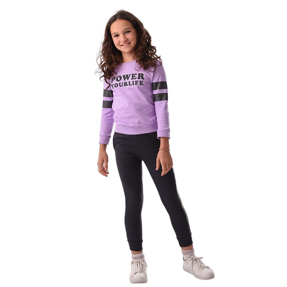 Urbasy - 2pc-Set - Full Sleeves Sweatshirt With Leggings - Lilac