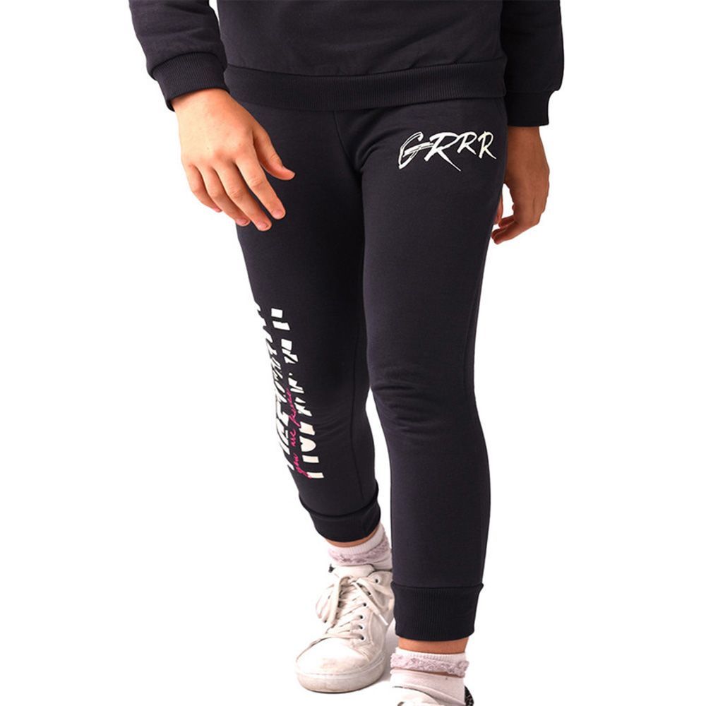 Urbasy - 2pc-Set - Printed Sweatshirt With Joggers - Dark Grey