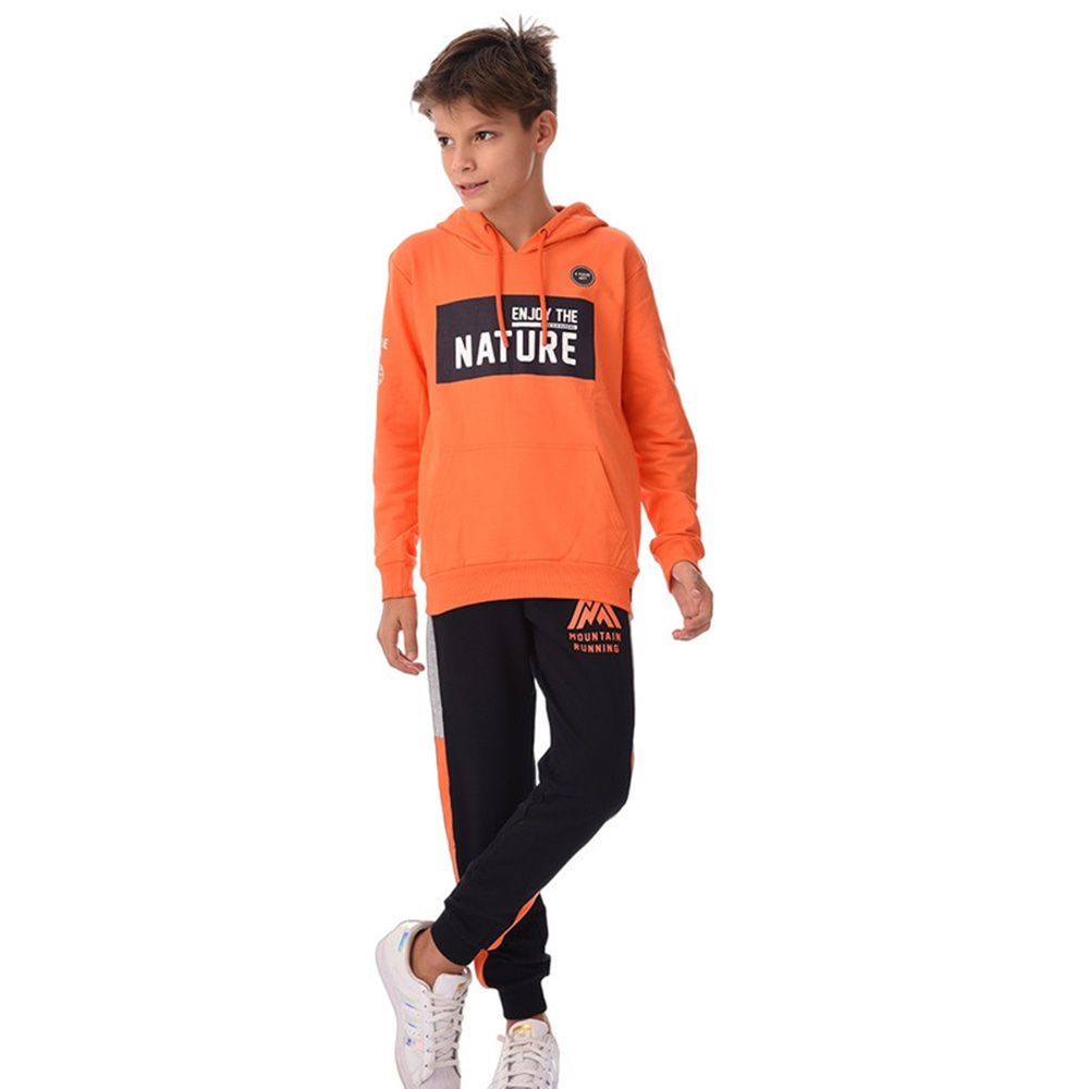 Urbasy - 2pc-Set - Cotton Sweatjacket With Joggers - Orange