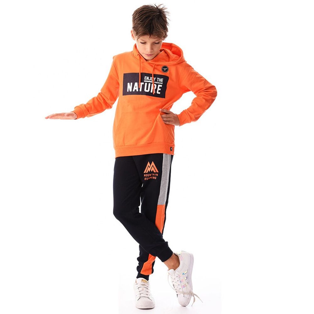 Urbasy - 2pc-Set - Cotton Sweatjacket With Joggers - Orange