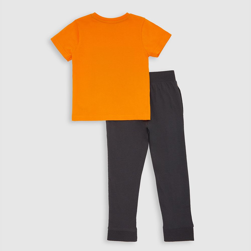 Victor and Jane - Baby Boy T-Shirt & Joggers 2pc Set - Orange/Grey