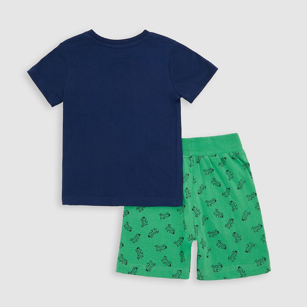 Victor and Jane - 2pc-Set - AOP Baby Boy Smart Brother T-Shirt & Shorts Set - Blue/Green