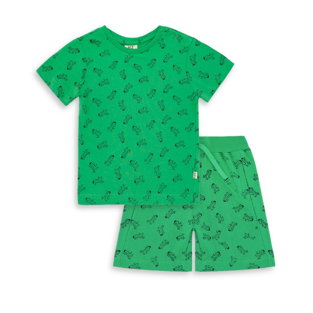 Victor and Jane - 2pc-Set - AOP Baby Boy T-Shirt & Shorts Set - Green