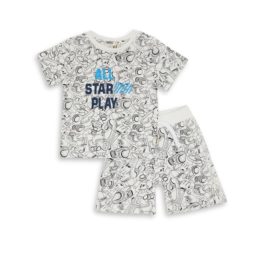 Victor and Jane - 2pc-Set - Baby Boy AOP T-Shirt & Shorts Set- White