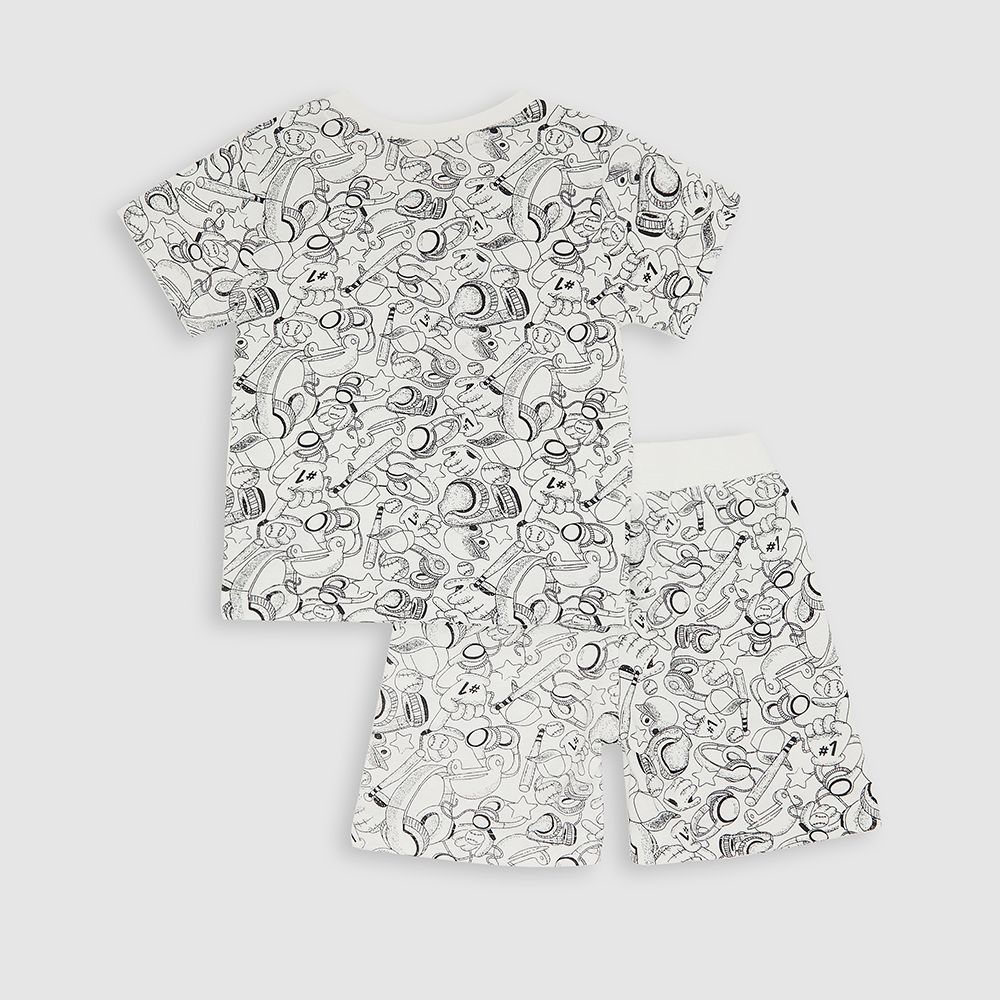 Victor and Jane - 2pc-Set - Baby Boy AOP T-Shirt & Shorts Set- White