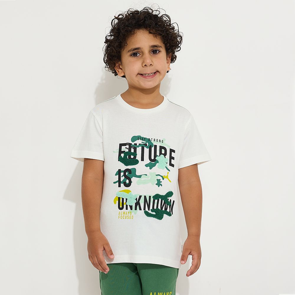 Victor and Jane - Boys' T-Shirt & Shorts Set - Future is Unknown - White & Dark Green