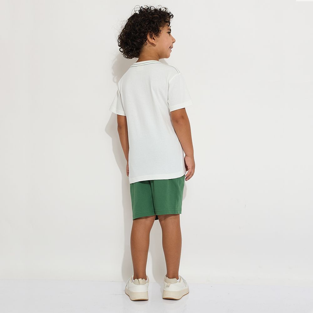 Victor and Jane - Boys' T-Shirt & Shorts Set - Future is Unknown - White & Dark Green