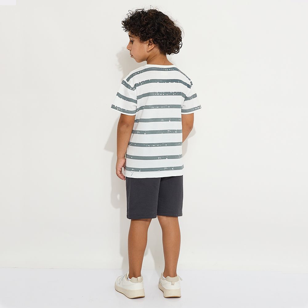 Victor and Jane - Junior Boys' AOP T-Shirt & Shorts Set - White & Grey