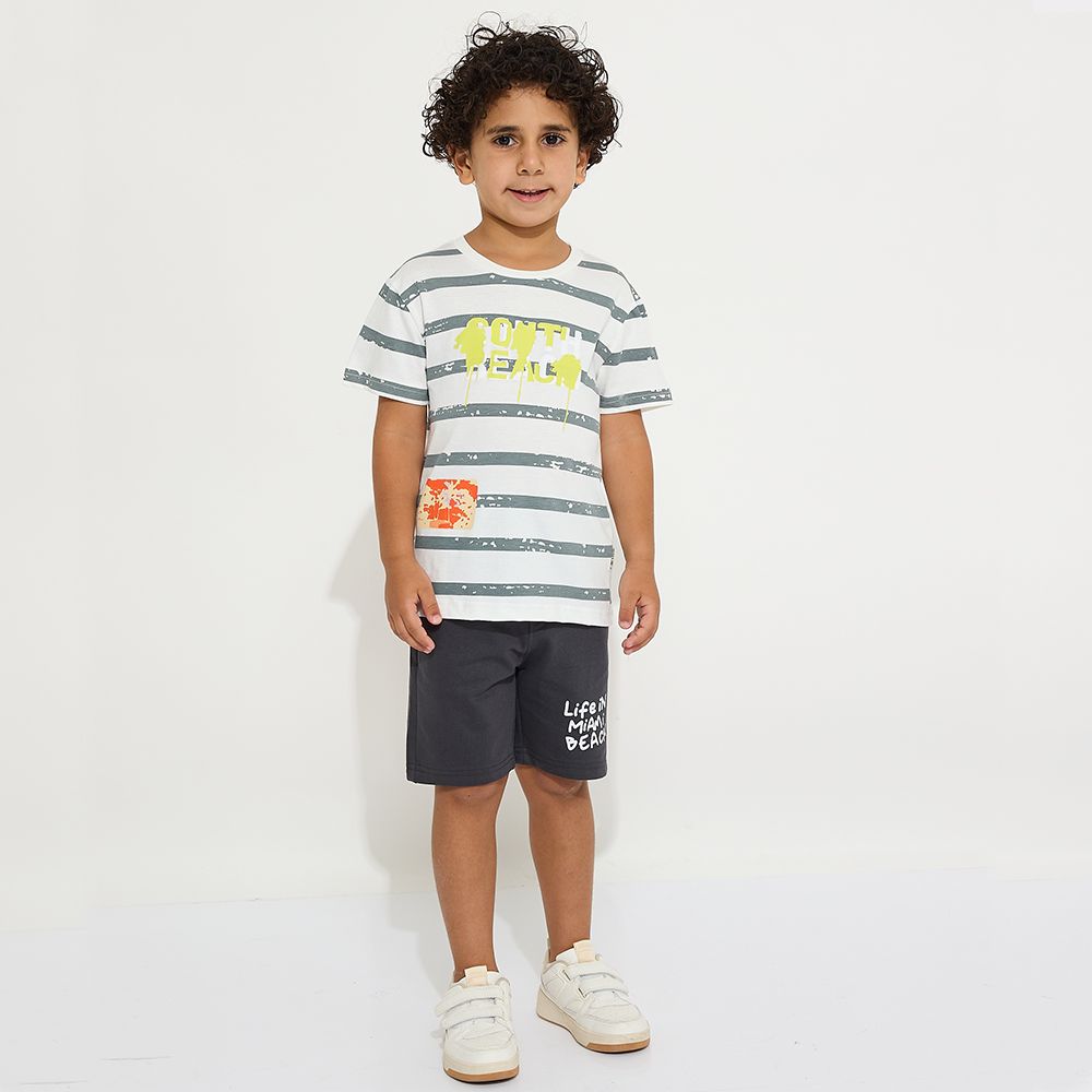 Victor and Jane - Junior Boys' AOP T-Shirt & Shorts Set - White & Grey