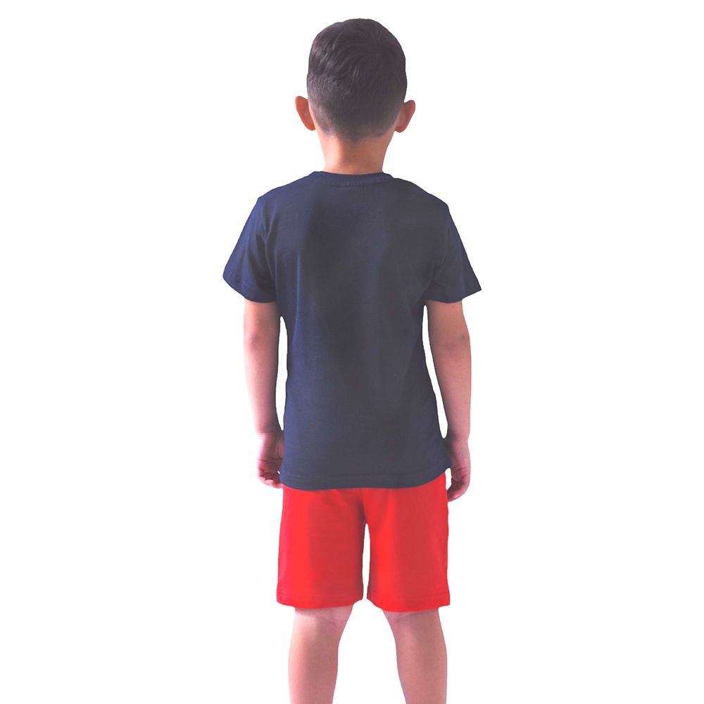 Victor and Jane - 2pc-Set - Printed T-shirt & Shorts - Navy/Red