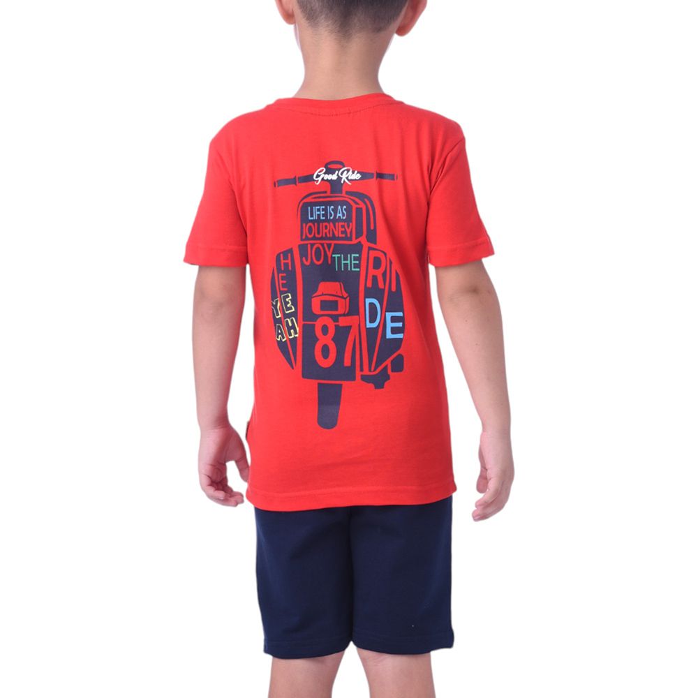 Victor and Jane - 2pc-Set - Lets Go Ride T-shirt & Shorts - Red/Navy