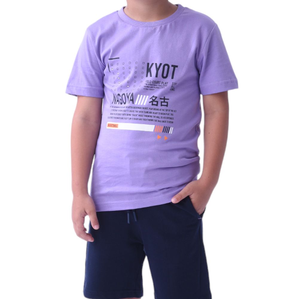 Victor and Jane - 2pc-Set - Kyot Nagoya T-shirt & Shorts - Lilac/Navy