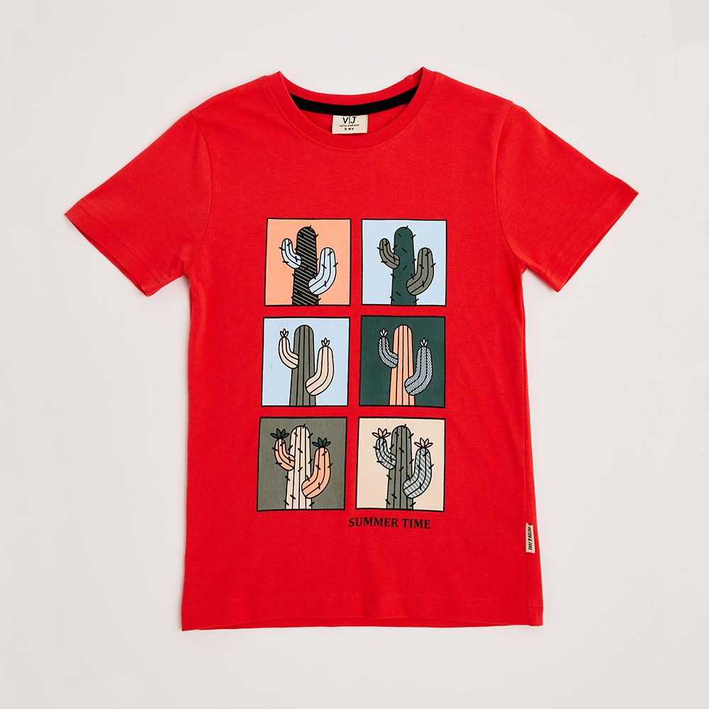 Victor and Jane - Junior Boys' T-Shirt - 3pc Set - Grey, Coral & Olive