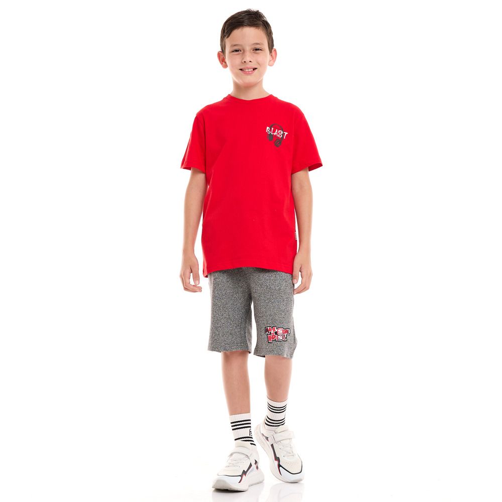 Victor and Jane - 2pc-Set - Boys T-Shirt And Shorts - Red/Grey