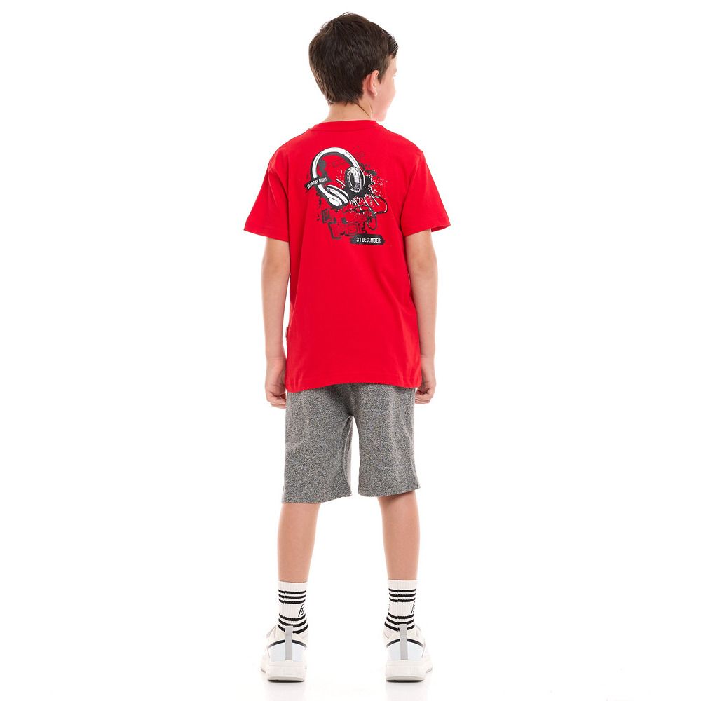 Victor and Jane - 2pc-Set - Boys T-Shirt And Shorts - Red/Grey