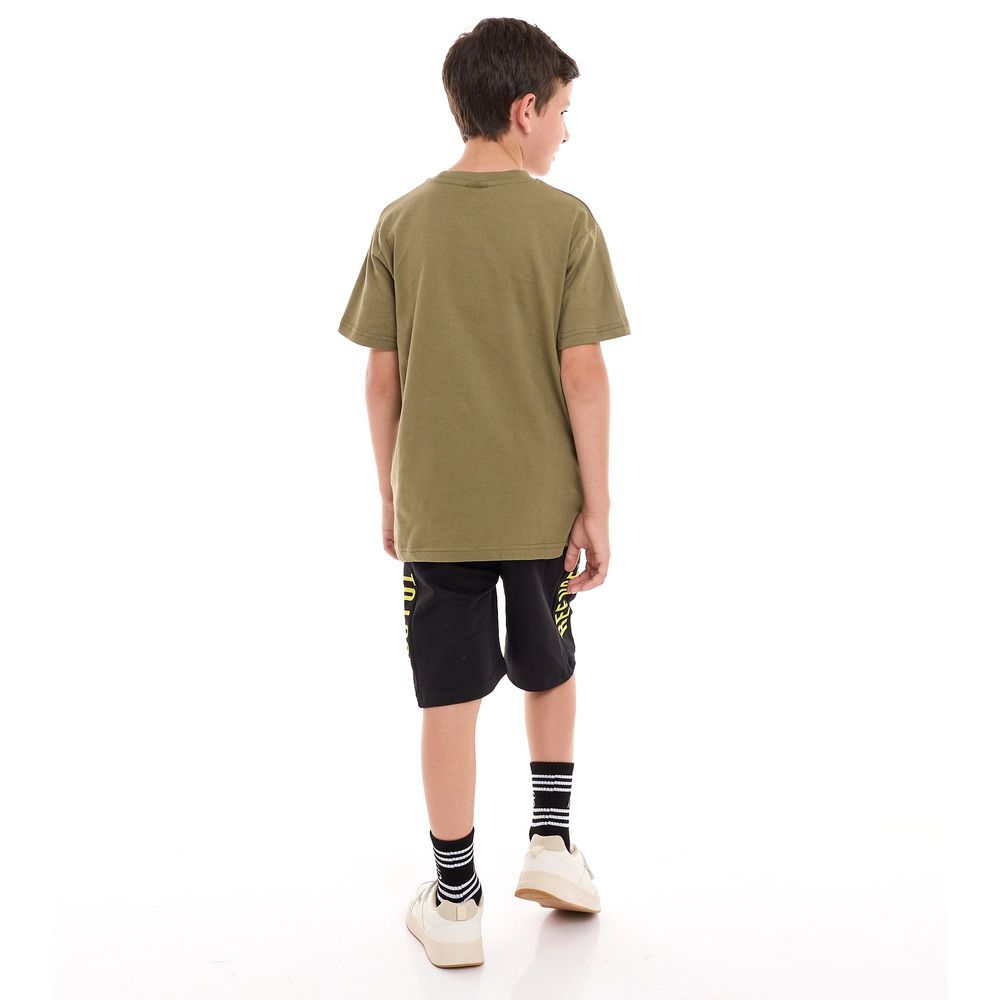 Victor and Jane - 2pc-Set - Boys T-Shirt And Shorts - Olive/Black