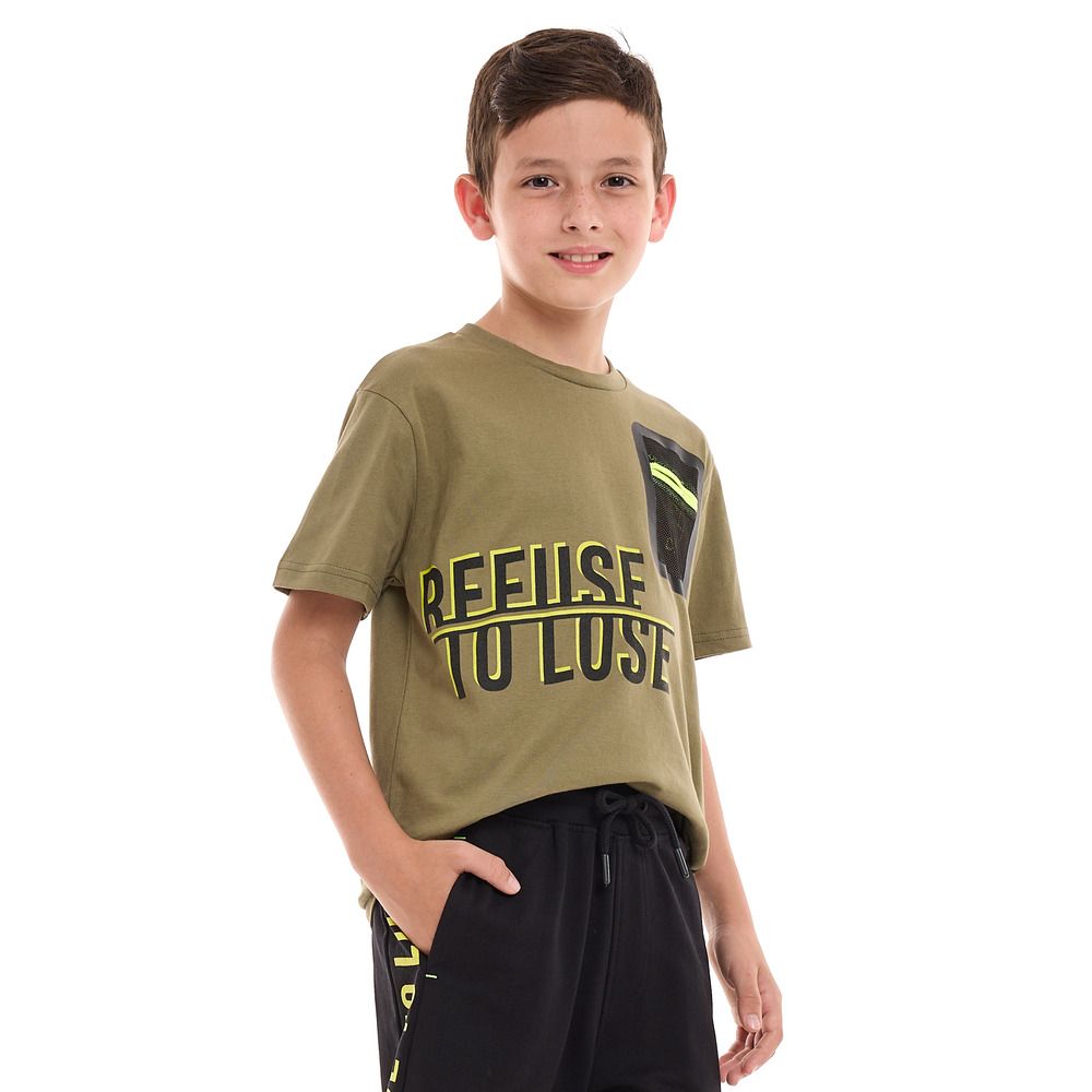 Victor and Jane - 2pc-Set - Boys T-Shirt And Shorts - Olive/Black