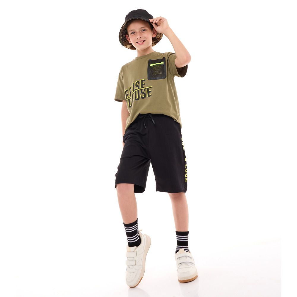 Victor and Jane - 2pc-Set - Boys T-Shirt And Shorts - Olive/Black