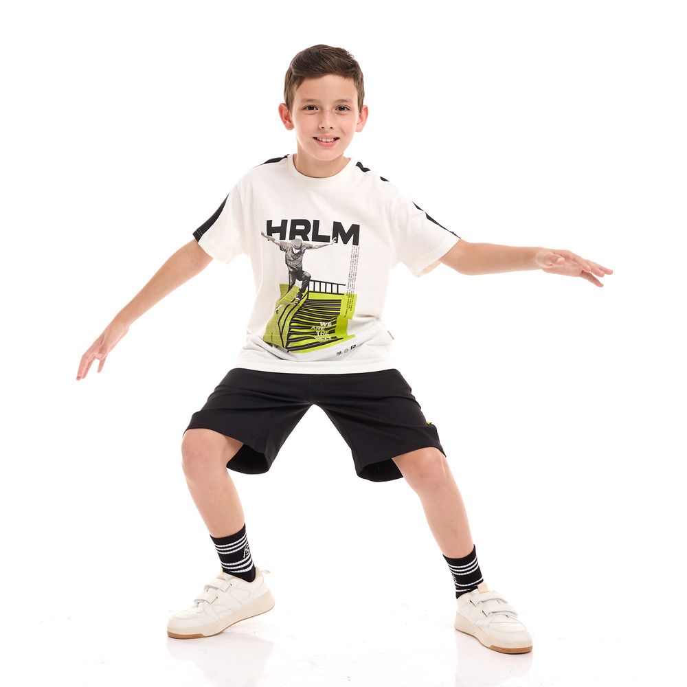 Victor and Jane - 2pc-Set - Boys T-Shirt And Shorts - Off White/Black